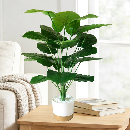 25.6'' Potted Artificial Plants - Realistic Fake Alocasia Plants with Pots Indoor Faux Tropical Plants for Home Decor, Living Room, Modern Office, Farmhouse, Table, Shelf, Corner