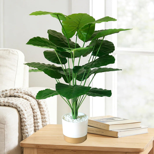 25.6'' Potted Artificial Plants - Realistic Fake Alocasia Plants with Pots Indoor Faux Tropical Plants for Home Decor, Living Room, Modern Office, Farmhouse, Table, Shelf, Corner