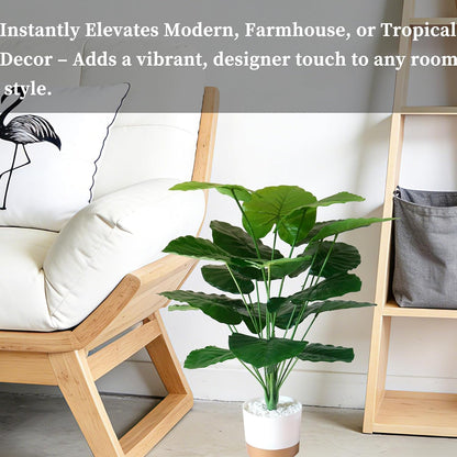 25.6'' Potted Artificial Plants - Realistic Fake Alocasia Plants with Pots Indoor Faux Tropical Plants for Home Decor, Living Room, Modern Office, Farmhouse, Table, Shelf, Corner
