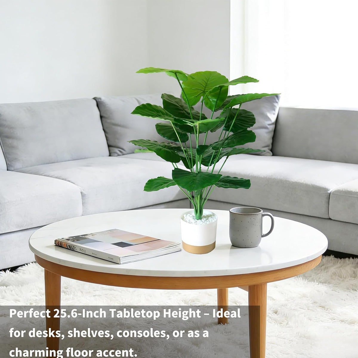 25.6'' Potted Artificial Plants - Realistic Fake Alocasia Plants with Pots Indoor Faux Tropical Plants for Home Decor, Living Room, Modern Office, Farmhouse, Table, Shelf, Corner
