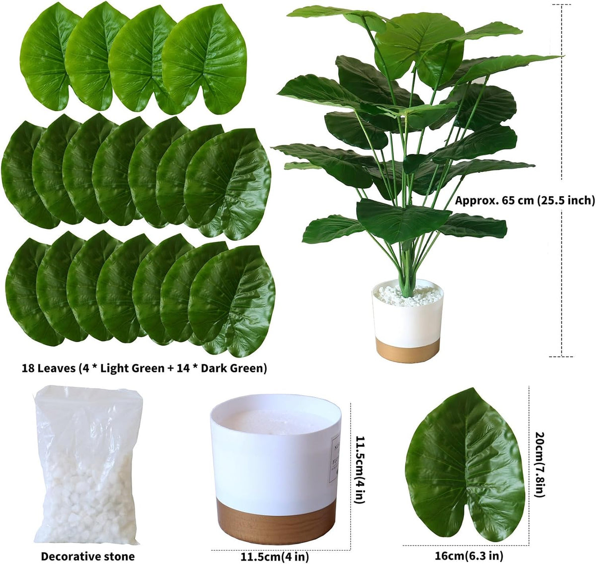 25.6'' Potted Artificial Plants - Realistic Fake Alocasia Plants with Pots Indoor Faux Tropical Plants for Home Decor, Living Room, Modern Office, Farmhouse, Table, Shelf, Corner