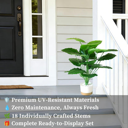 25.6'' Potted Artificial Plants - Realistic Fake Alocasia Plants with Pots Indoor Faux Tropical Plants for Home Decor, Living Room, Modern Office, Farmhouse, Table, Shelf, Corner