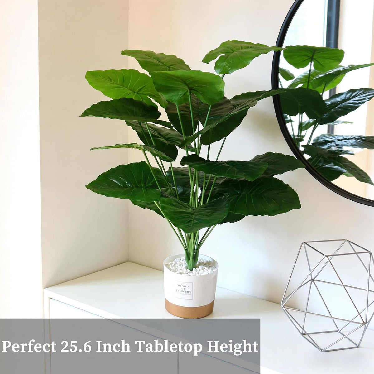 25.6'' Potted Artificial Plants - Realistic Fake Alocasia Plants with Pots Indoor Faux Tropical Plants for Home Decor, Living Room, Modern Office, Farmhouse, Table, Shelf, Corner