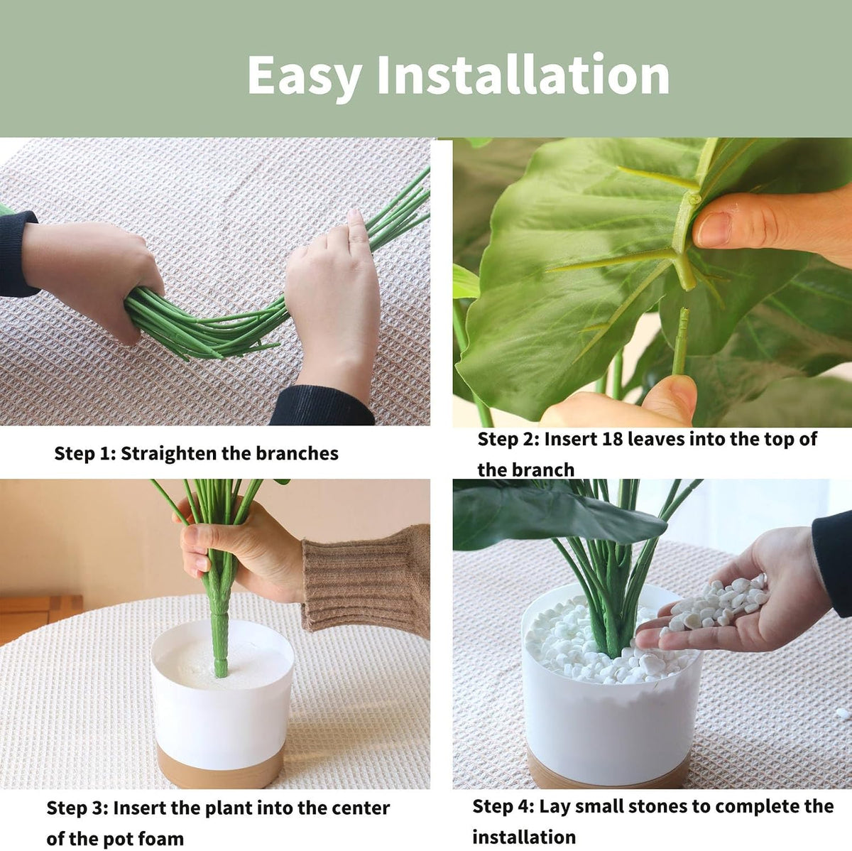 25.6'' Potted Artificial Plants - Realistic Fake Alocasia Plants with Pots Indoor Faux Tropical Plants for Home Decor, Living Room, Modern Office, Farmhouse, Table, Shelf, Corner