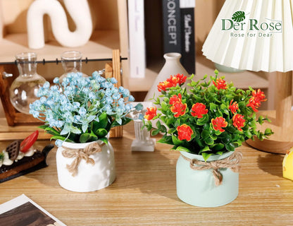 4 Pack Fake Flowers Artificial Plants in Pots, Table Home Decor | UV-resistant faux flowers, macaron pots with varied floral styles, for dining table desk kitchen and centerpiece decor indoor