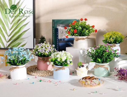 4 Pack Fake Flowers Artificial Plants in Pots, Table Home Decor | UV-resistant faux flowers, macaron pots with varied floral styles, for dining table desk kitchen and centerpiece decor indoor