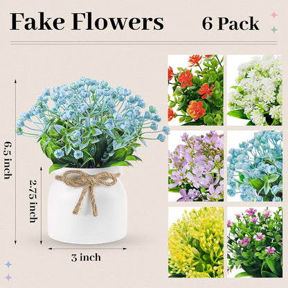 4 Pack Fake Flowers Artificial Plants in Pots, Table Home Decor | UV-resistant faux flowers, macaron pots with varied floral styles, for dining table desk kitchen and centerpiece decor indoor