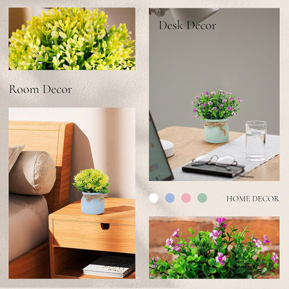 4 Pack Fake Flowers Artificial Plants in Pots, Table Home Decor | UV-resistant faux flowers, macaron pots with varied floral styles, for dining table desk kitchen and centerpiece decor indoor