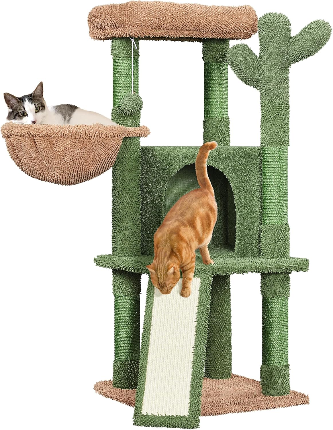 42″ H Cactus Cat Tree,Cute Cat Tower w/Scratching Posts,Indoor Cats Furniture Pet Activity Center Play House w/Platform/Condo/Basket&Hanging Ball
