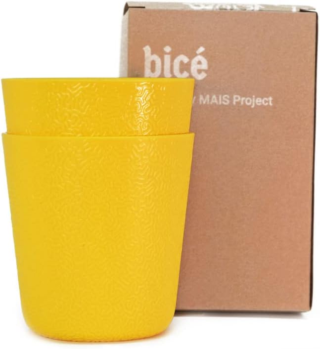 BiceColor Drinking Cups, Dishwasher Safe, Unbreakable, Environment-Friendly | 100% Recyclable Tumbler reduces ecological footprint | Made in Italy, 20cl, Yellow (Pack of 3)