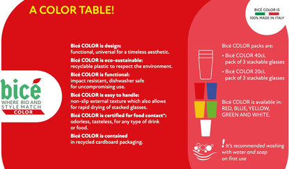 BiceColor Drinking Cups, Dishwasher Safe, Unbreakable, Environment-Friendly | 100% Recyclable Tumbler reduces ecological footprint | Made in Italy, 20cl, Yellow (Pack of 3)