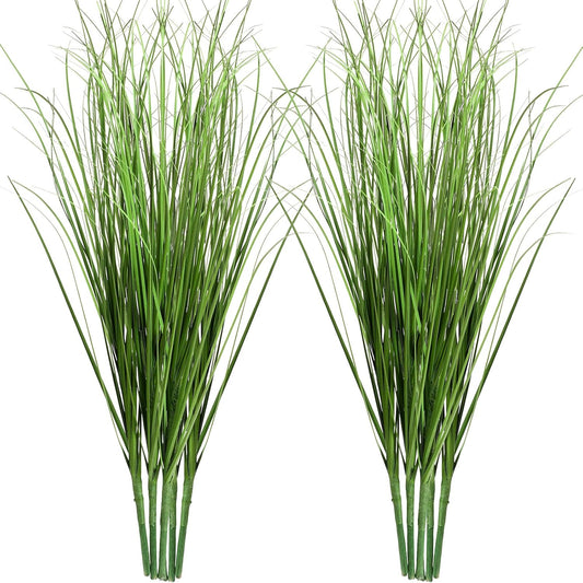 10 Pcs 17 Inch Tall Artificial Plants, Fake Wheat Grass Greenery Stems, Faux Shrubs Onion Grass, UV Resistant Plastic Tall Grasss for Vase Filler Bouquet Indoor Outdoor Home Decor (Green)