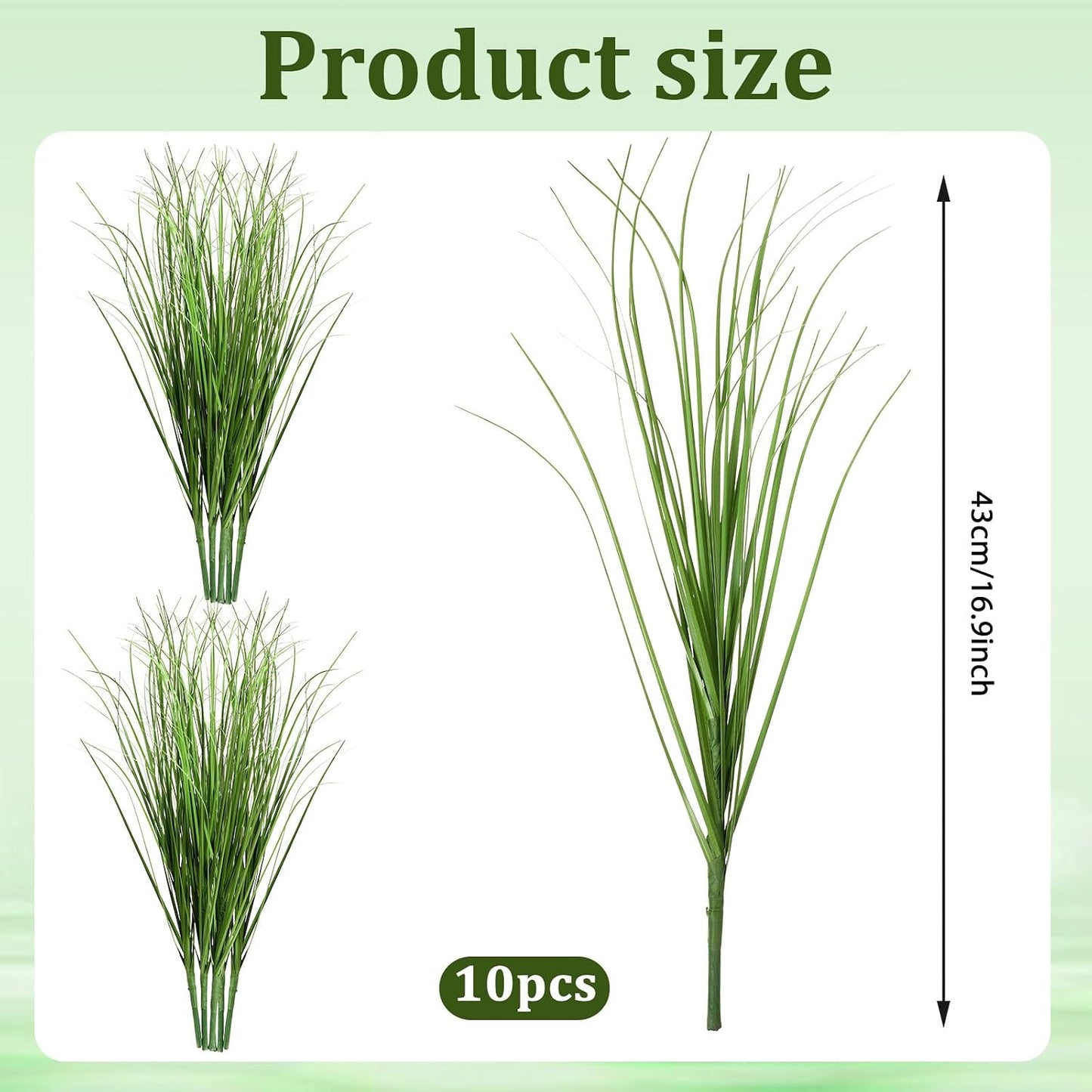 10 Pcs 17 Inch Tall Artificial Plants, Fake Wheat Grass Greenery Stems, Faux Shrubs Onion Grass, UV Resistant Plastic Tall Grasss for Vase Filler Bouquet Indoor Outdoor Home Decor (Green)