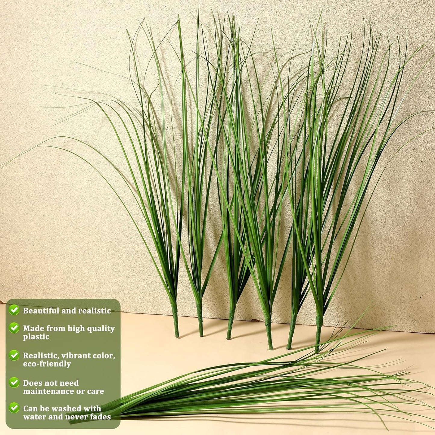 10 Pcs 17 Inch Tall Artificial Plants, Fake Wheat Grass Greenery Stems, Faux Shrubs Onion Grass, UV Resistant Plastic Tall Grasss for Vase Filler Bouquet Indoor Outdoor Home Decor (Green)
