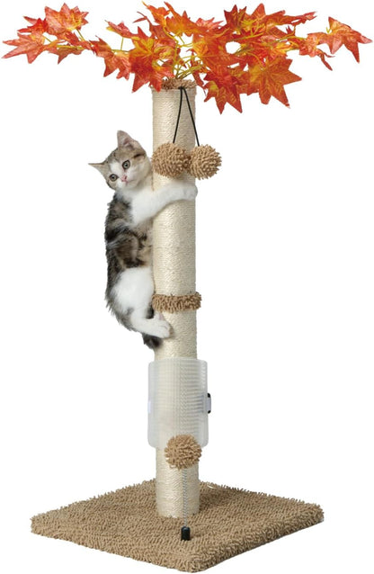Cat Scartching Post，30-inch Cute Scartching Posts for Indoor Cats and Kittens,Natural Sisal Rope and Hanging Ball Toy, Self-Grooming Brush,Green