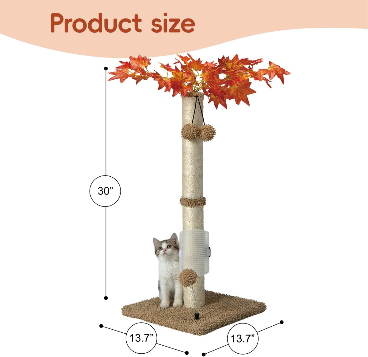 Cat Scartching Post，30-inch Cute Scartching Posts for Indoor Cats and Kittens,Natural Sisal Rope and Hanging Ball Toy, Self-Grooming Brush,Green