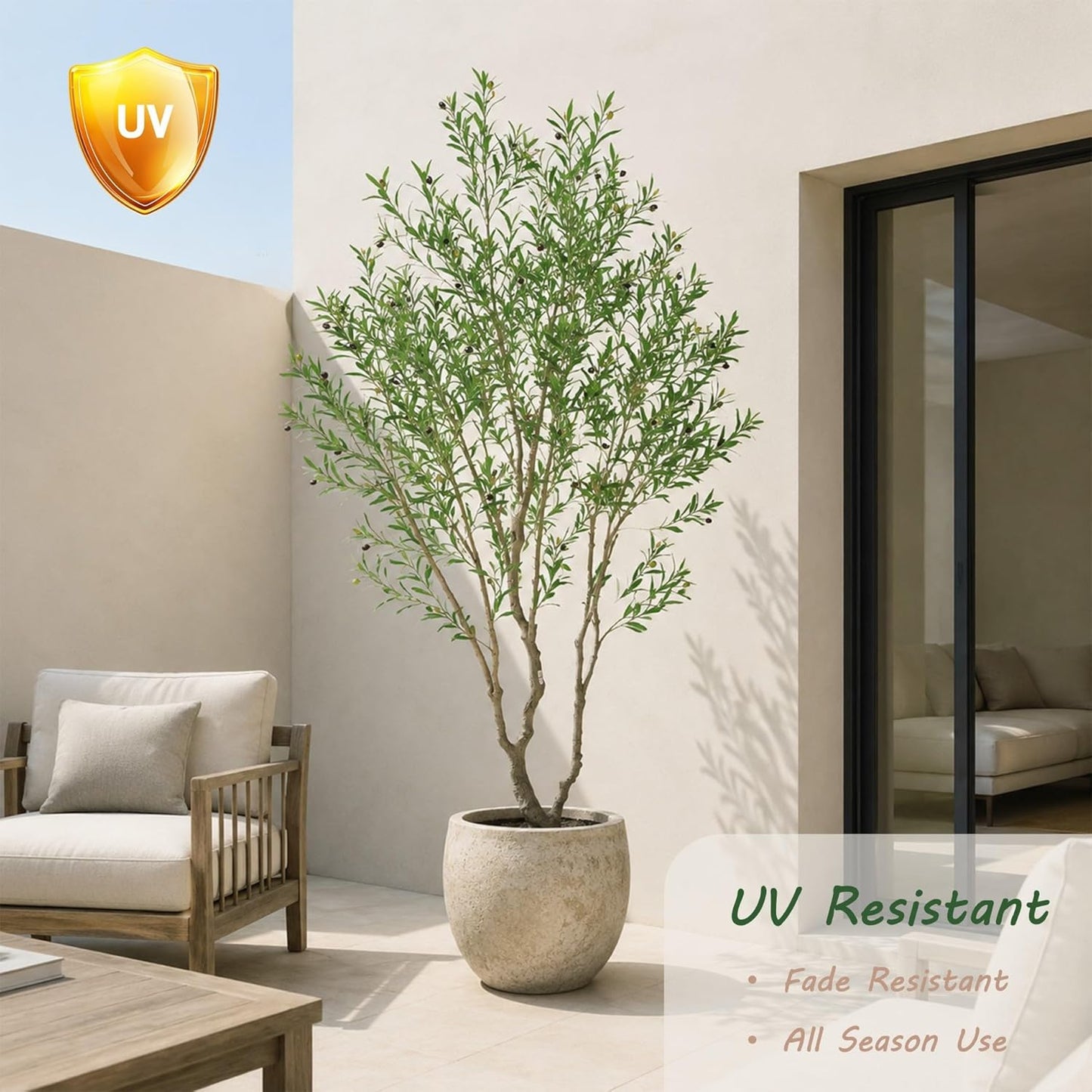 Faux Olive Tree 7ft，Olive Trees Artificial Indoor with Natural Wood Trunk and Realistic Leaves and Fruits. 7 Feet(84in) Fake Olive Tree for Home House Office Décor.