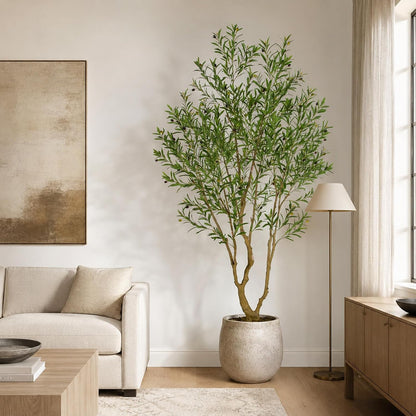 Faux Olive Tree 7ft，Olive Trees Artificial Indoor with Natural Wood Trunk and Realistic Leaves and Fruits. 7 Feet(84in) Fake Olive Tree for Home House Office Décor.