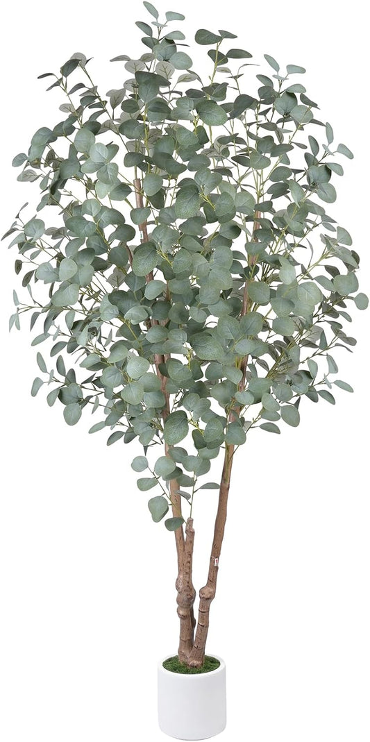 6FT Faux Eucalyptus Tree with White Pot for Indoor Outdoor Decor