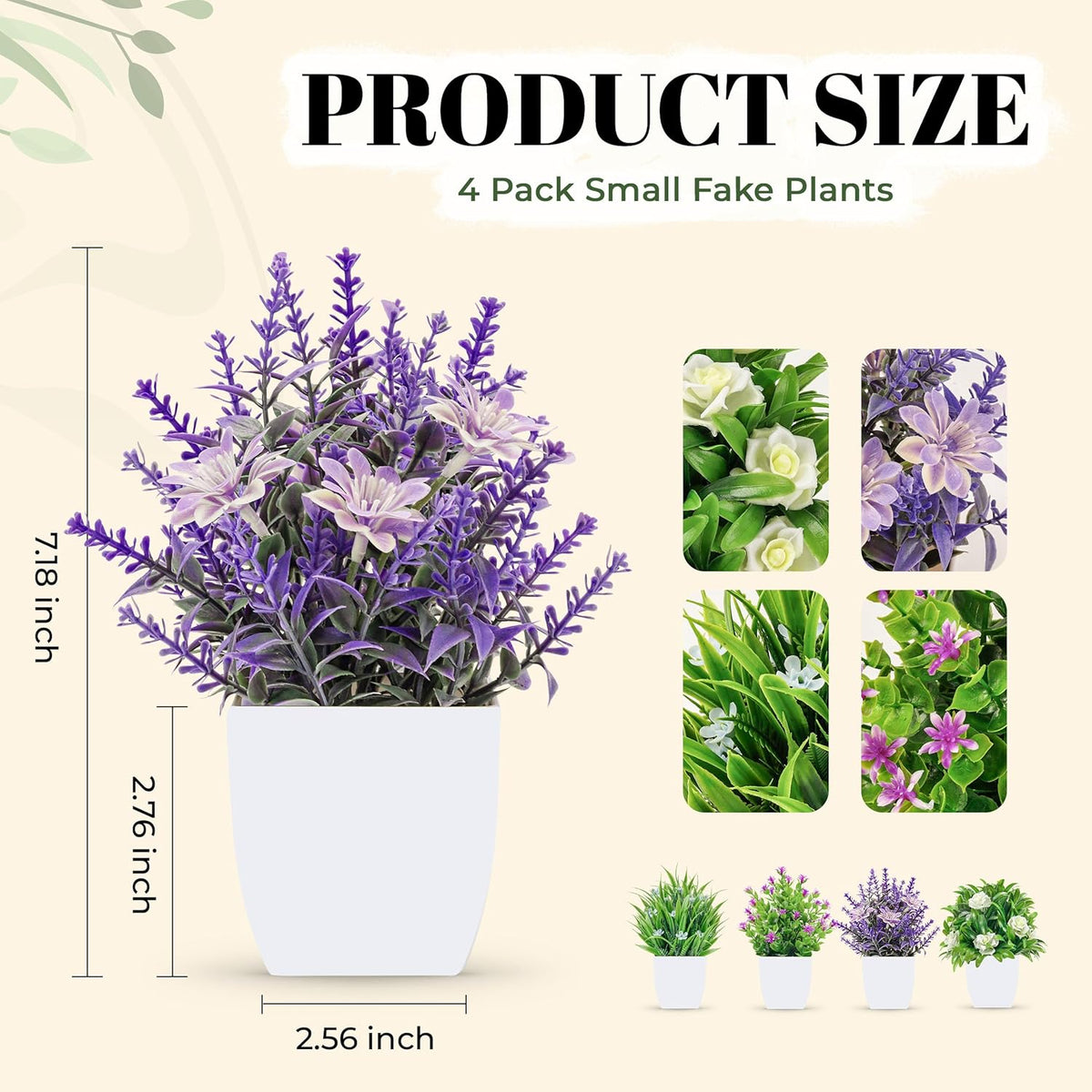4 Pack Fake Flowers Fake Plants for Spring Office Desk Decor | UV-resistant, weather and fade-resistant, cute plants for desk bathroom bedroom kitchen office decor, fresh year-round