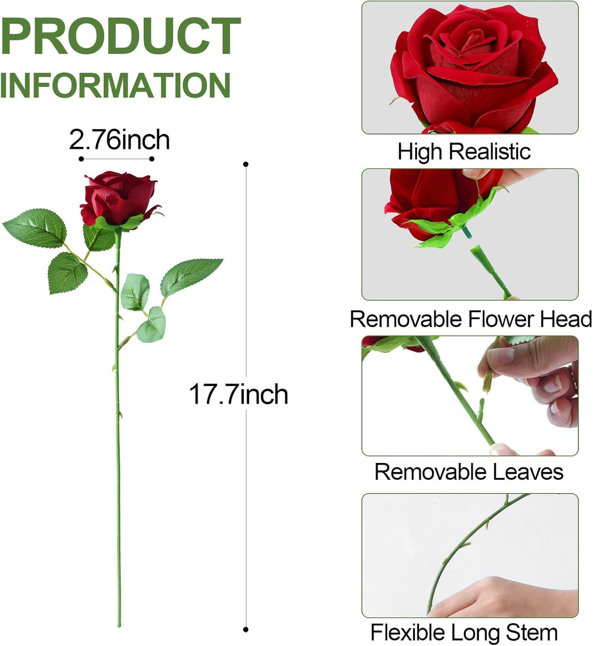 12 Pcs Red Roses Artificial Flowers, Real Touch Fake Velvet Flowers with Stems in Bulk for DIY Home Decor, Wedding, Party, Mother's/Valentine's Day Gifts