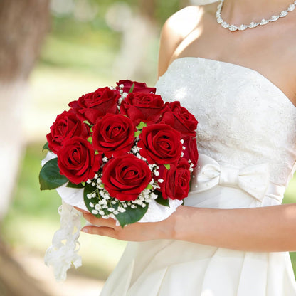 12 Pcs Red Roses Artificial Flowers, Real Touch Fake Velvet Flowers with Stems in Bulk for DIY Home Decor, Wedding, Party, Mother's/Valentine's Day Gifts