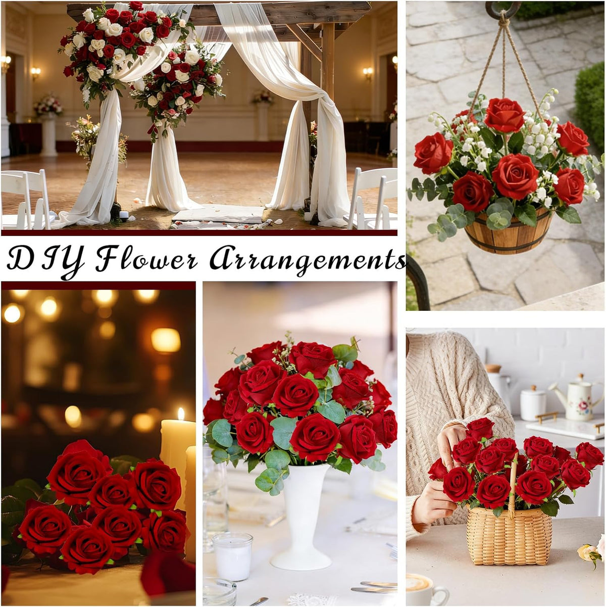12 Pcs Red Roses Artificial Flowers, Real Touch Fake Velvet Flowers with Stems in Bulk for DIY Home Decor, Wedding, Party, Mother's/Valentine's Day Gifts