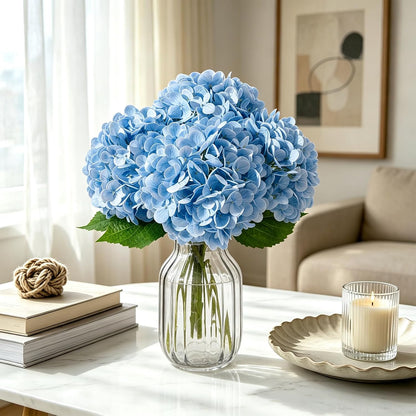 4 Pcs Blue Artificial Hydrangea Flowers with Stems, Faux Bouquet