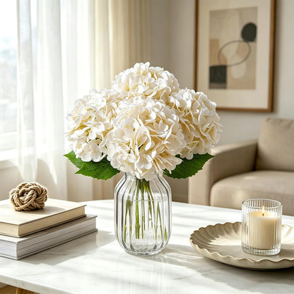 4 Pcs Blue Artificial Hydrangea Flowers with Stems, Faux Bouquet