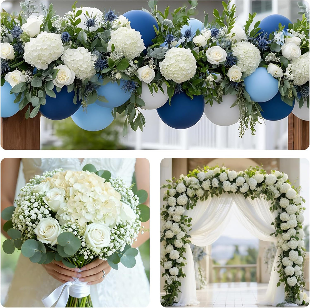 4 Pcs Blue Artificial Hydrangea Flowers with Stems, Faux Bouquet