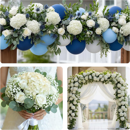 4 Pcs Blue Artificial Hydrangea Flowers with Stems, Faux Bouquet