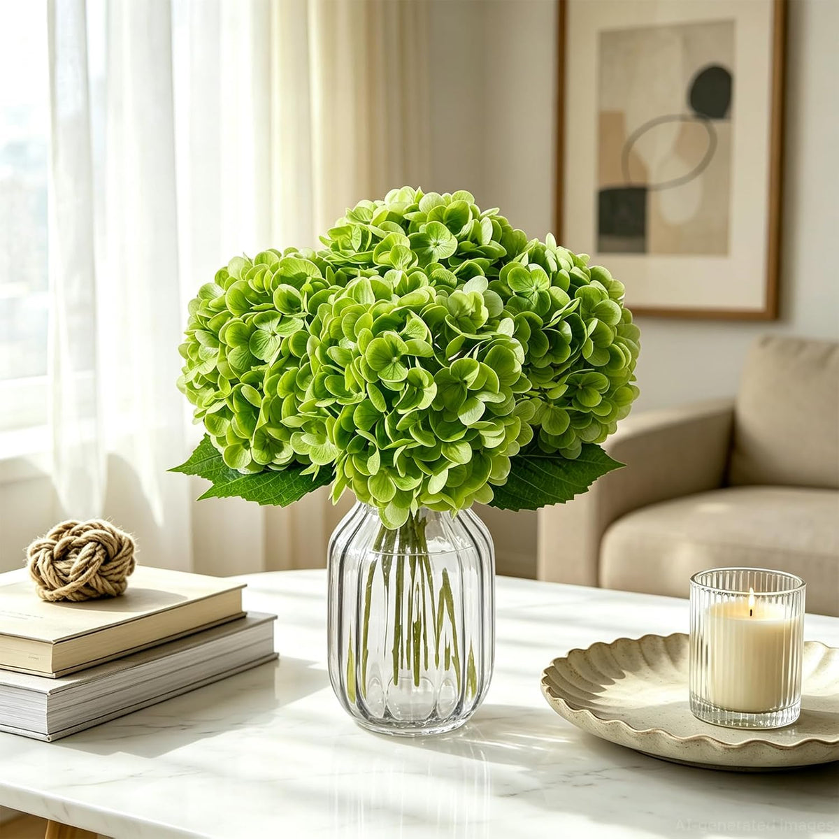 4 Pcs Blue Artificial Hydrangea Flowers with Stems, Faux Bouquet