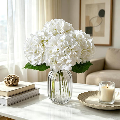 4 Pcs Blue Artificial Hydrangea Flowers with Stems, Faux Bouquet