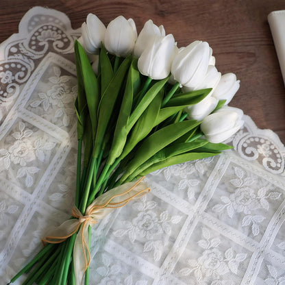 20 PCS Tulips Artificial Flowers, Real Touch Fake Flowers, White Artificial Tulips That Look Real Wedding Decorations Mother's Day Easter Gifts (20, White)