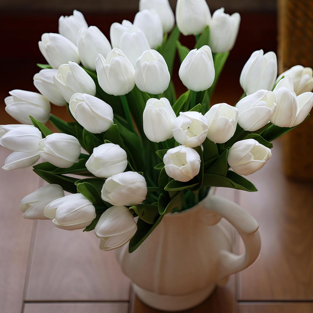 20 PCS Tulips Artificial Flowers, Real Touch Fake Flowers, White Artificial Tulips That Look Real Wedding Decorations Mother's Day Easter Gifts (20, White)