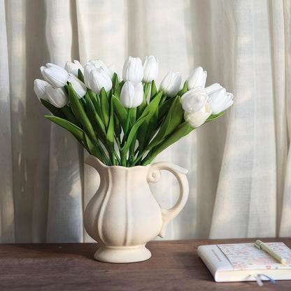 20 PCS Tulips Artificial Flowers, Real Touch Fake Flowers, White Artificial Tulips That Look Real Wedding Decorations Mother's Day Easter Gifts (20, White)