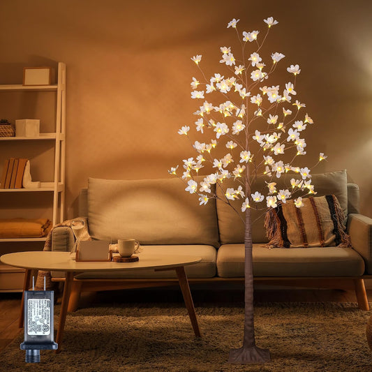 6FT Lighted White Magnolia Tree 120 LED Artificial Flowers Tree with Lights for Decor Inside and Outside Home Patio Wedding Festival Christmas Decoration Warm White