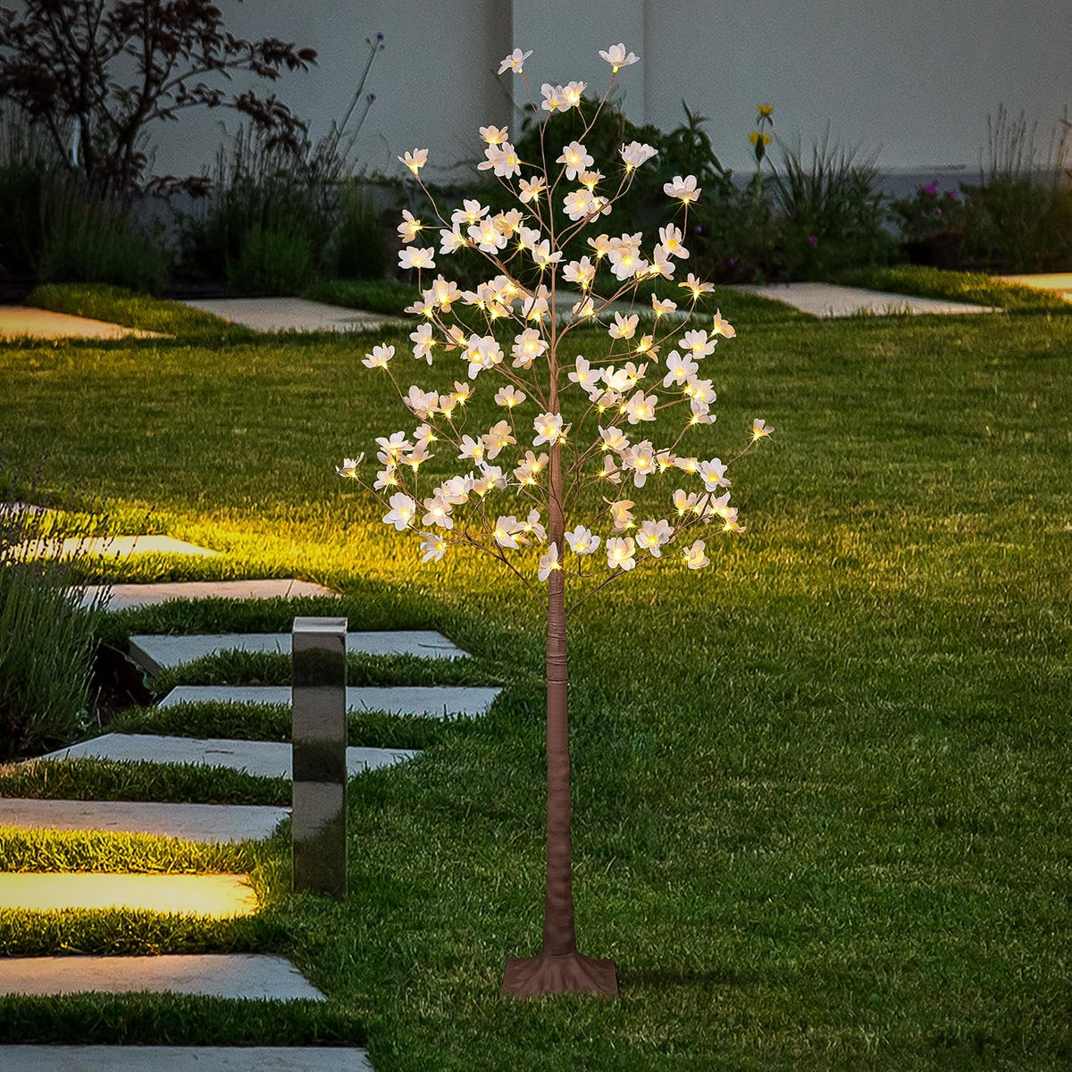 6FT Lighted White Magnolia Tree 120 LED Artificial Flowers Tree with Lights for Decor Inside and Outside Home Patio Wedding Festival Christmas Decoration Warm White