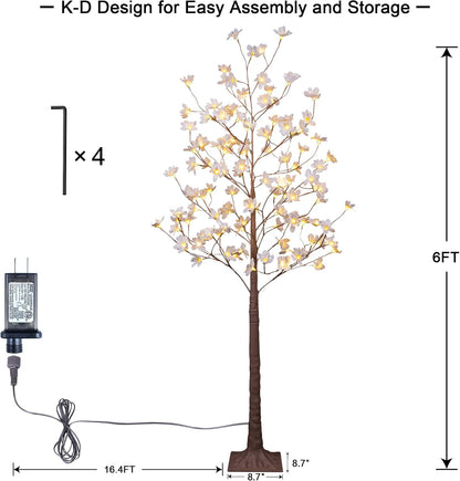 6FT Lighted White Magnolia Tree 120 LED Artificial Flowers Tree with Lights for Decor Inside and Outside Home Patio Wedding Festival Christmas Decoration Warm White