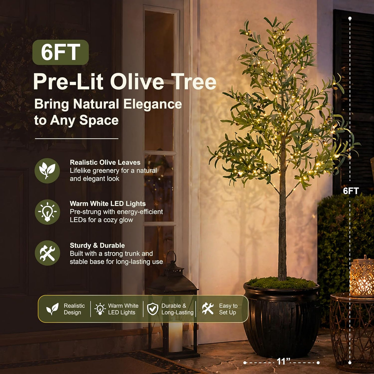 6FT Lighted White Magnolia Tree 120 LED Artificial Flowers Tree with Lights for Decor Inside and Outside Home Patio Wedding Festival Christmas Decoration Warm White
