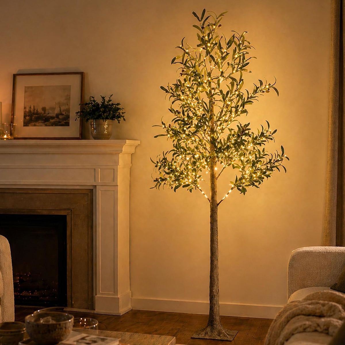 6FT Lighted White Magnolia Tree 120 LED Artificial Flowers Tree with Lights for Decor Inside and Outside Home Patio Wedding Festival Christmas Decoration Warm White