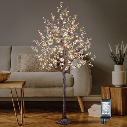 6FT Lighted White Magnolia Tree 120 LED Artificial Flowers Tree with Lights for Decor Inside and Outside Home Patio Wedding Festival Christmas Decoration Warm White