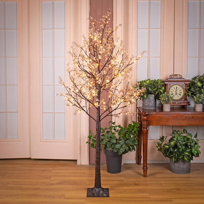 6FT Lighted White Magnolia Tree 120 LED Artificial Flowers Tree with Lights for Decor Inside and Outside Home Patio Wedding Festival Christmas Decoration Warm White