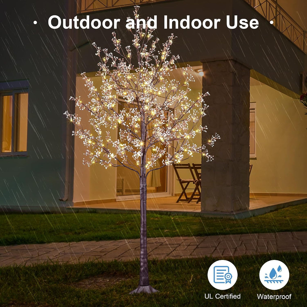 6FT Lighted White Magnolia Tree 120 LED Artificial Flowers Tree with Lights for Decor Inside and Outside Home Patio Wedding Festival Christmas Decoration Warm White