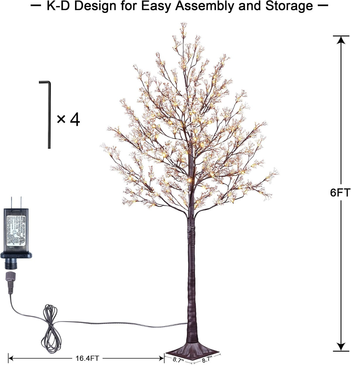 6FT Lighted White Magnolia Tree 120 LED Artificial Flowers Tree with Lights for Decor Inside and Outside Home Patio Wedding Festival Christmas Decoration Warm White