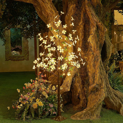 6FT Lighted White Magnolia Tree 120 LED Artificial Flowers Tree with Lights for Decor Inside and Outside Home Patio Wedding Festival Christmas Decoration Warm White