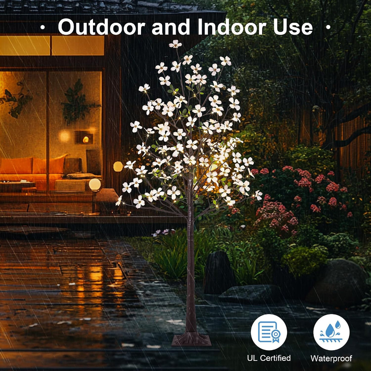6FT Lighted White Magnolia Tree 120 LED Artificial Flowers Tree with Lights for Decor Inside and Outside Home Patio Wedding Festival Christmas Decoration Warm White