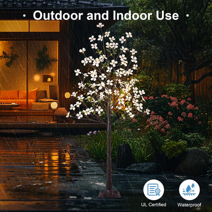 6FT Lighted White Magnolia Tree 120 LED Artificial Flowers Tree with Lights for Decor Inside and Outside Home Patio Wedding Festival Christmas Decoration Warm White