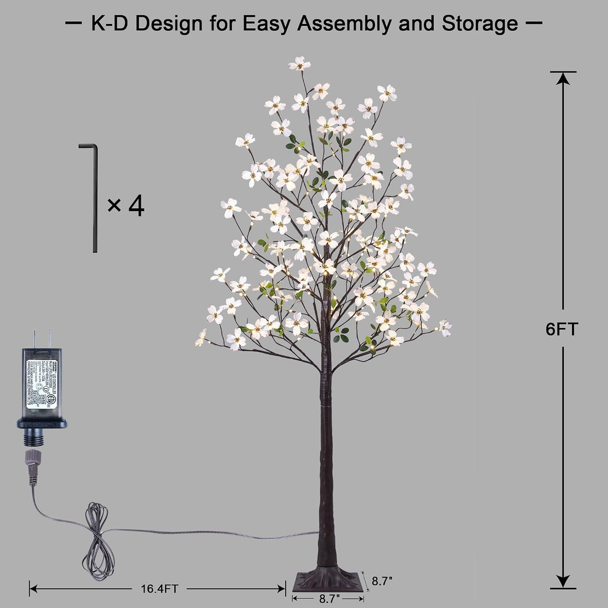 6FT Lighted White Magnolia Tree 120 LED Artificial Flowers Tree with Lights for Decor Inside and Outside Home Patio Wedding Festival Christmas Decoration Warm White
