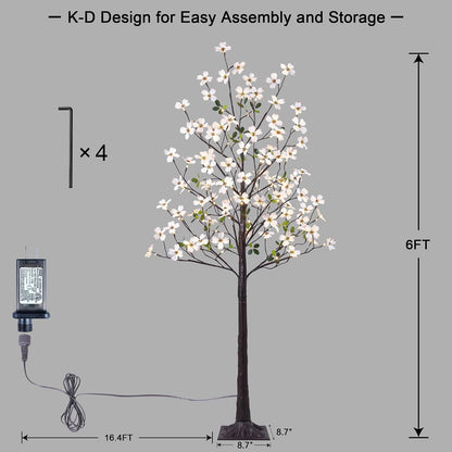 6FT Lighted White Magnolia Tree 120 LED Artificial Flowers Tree with Lights for Decor Inside and Outside Home Patio Wedding Festival Christmas Decoration Warm White